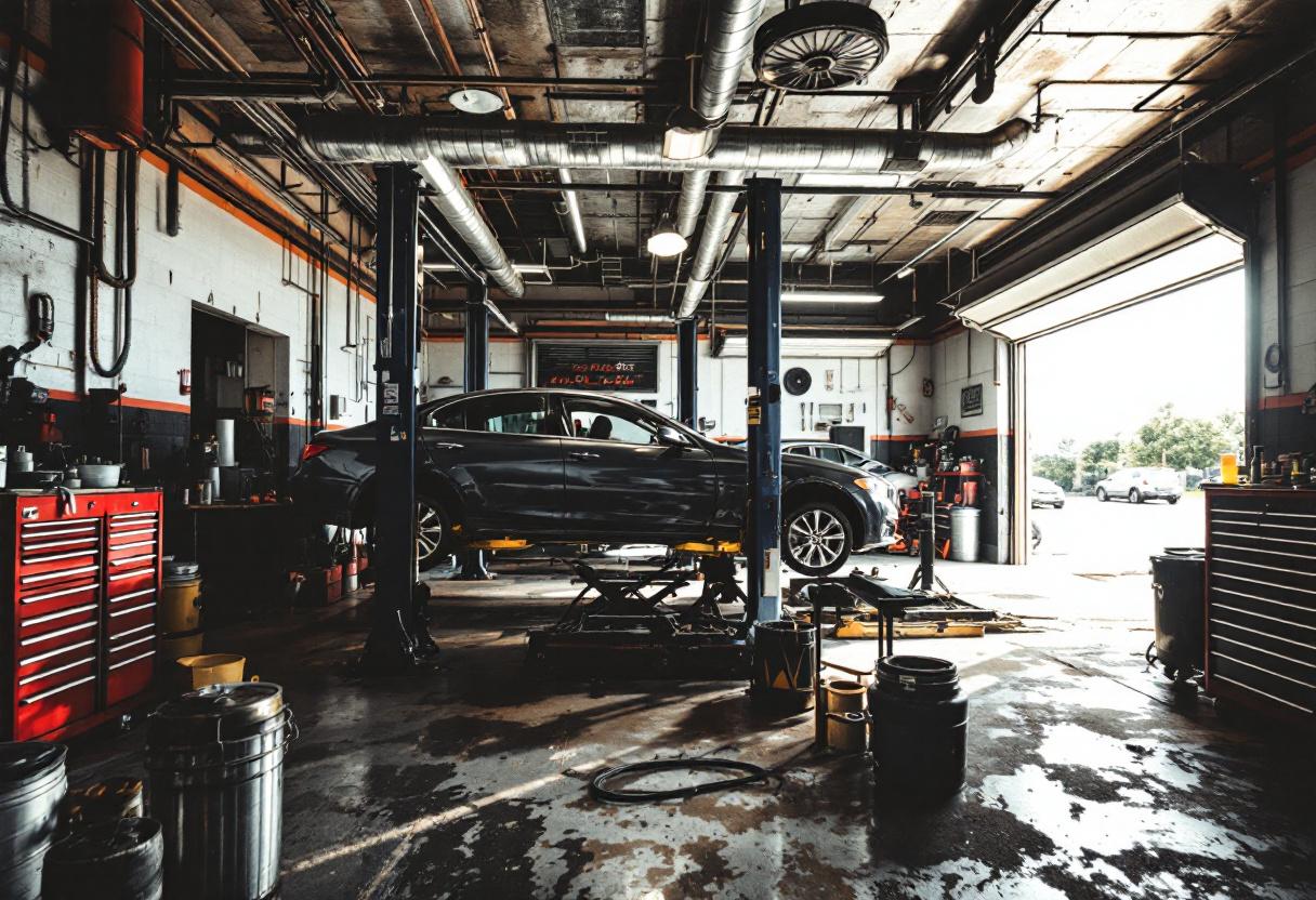 Service bay with toolbox and lifts
