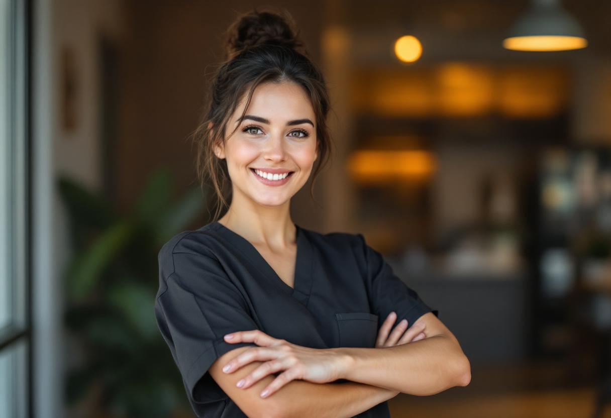 Med spa nurse-practitioner owner in her reception area