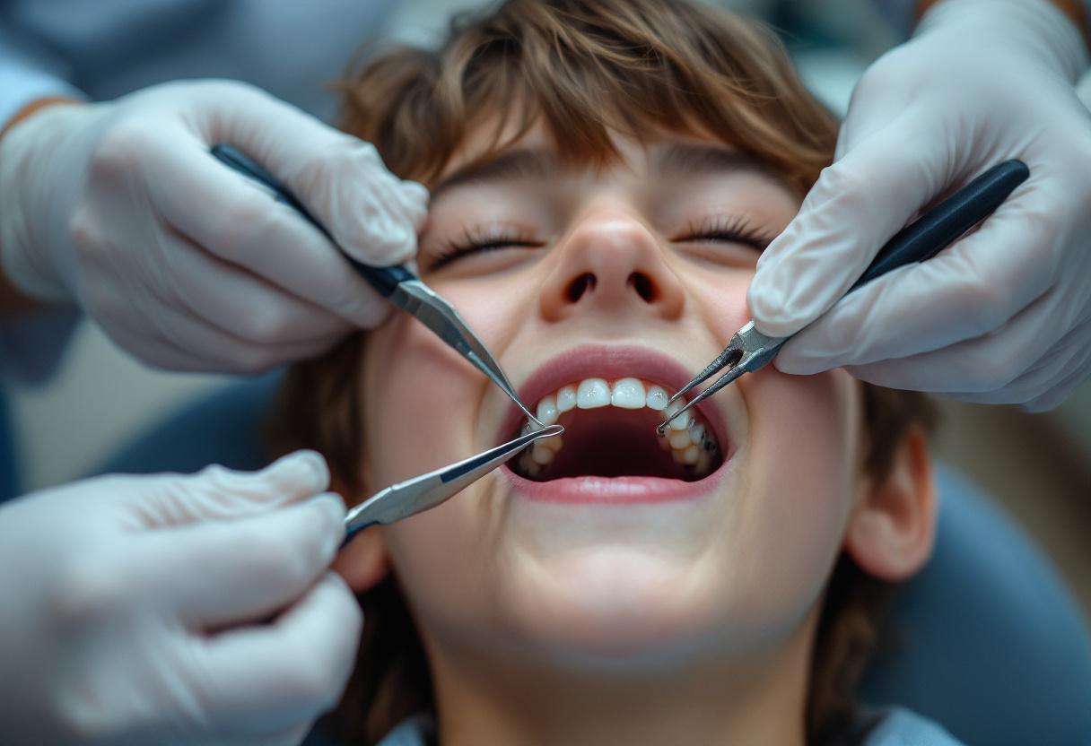 Orthodontist hands adjusting archwire on a teen patient