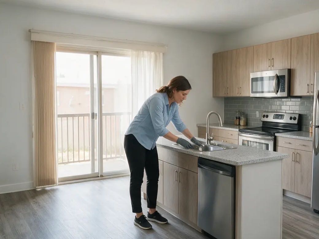 Property manager inspecting a clean apartment before a showing