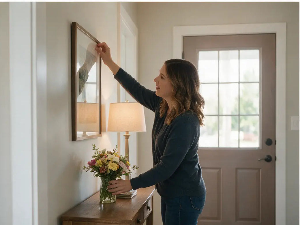 Real estate agent preparing a home before a scheduled showing