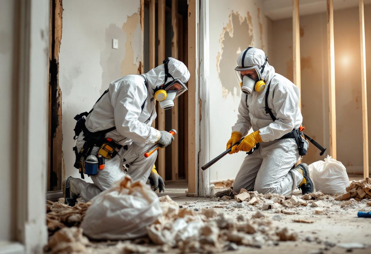 Two-tech mitigation crew with PPE