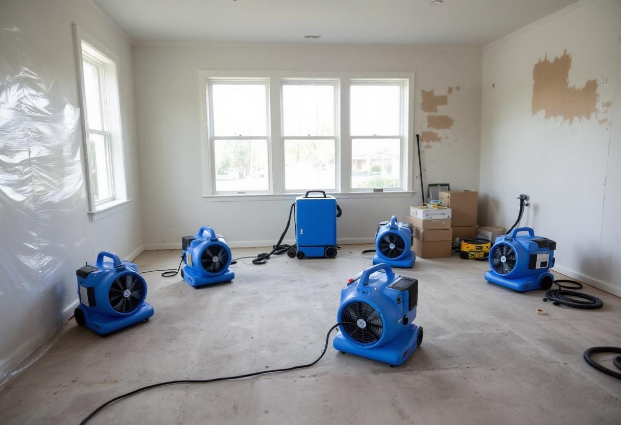 Air movers and dehumidifier running on structural dry-out