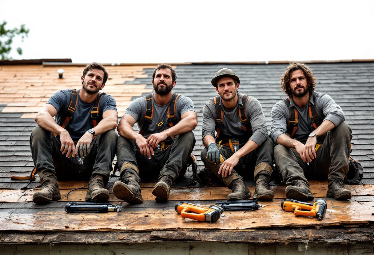 Crew running underlayment on a steep pitch