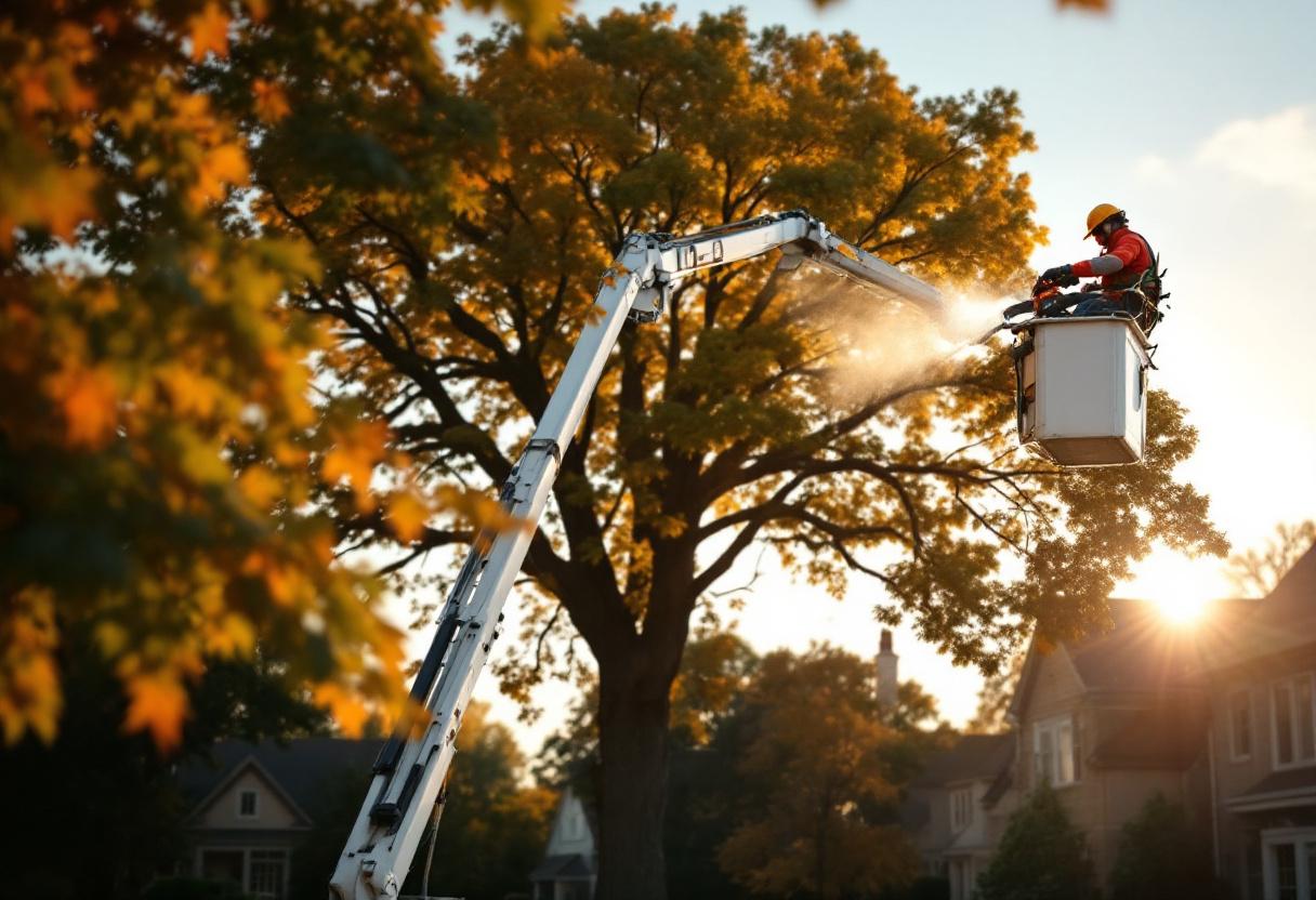 Bucket truck extended into canopy