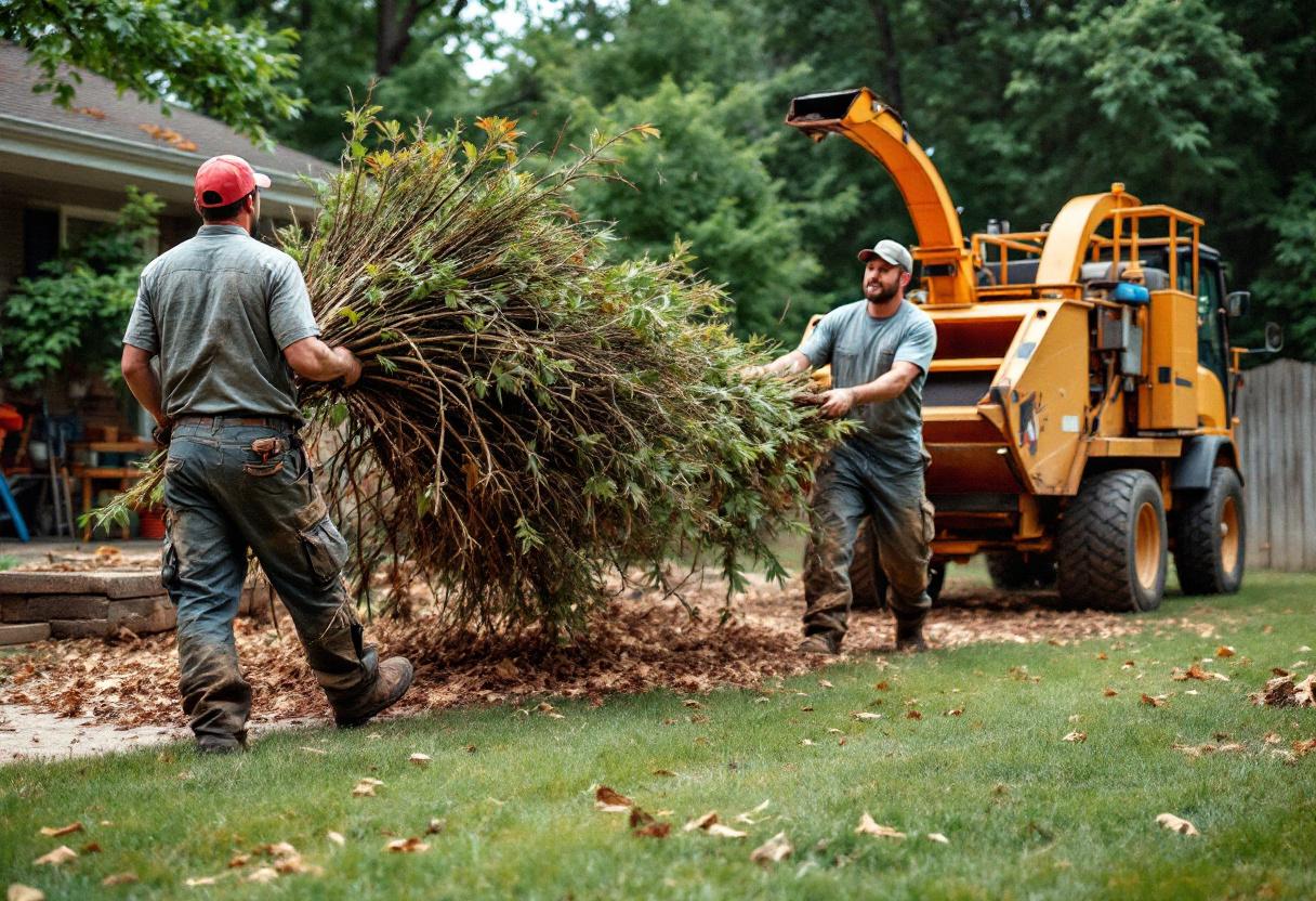 Ground crew chipping limbs